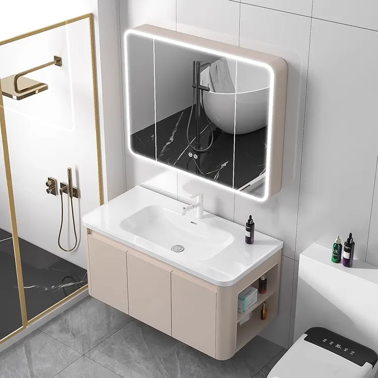 JOMOW轻奢圆弧侧边柜太空铝蜂窝铝浴室柜一体盆卫生间洗漱台