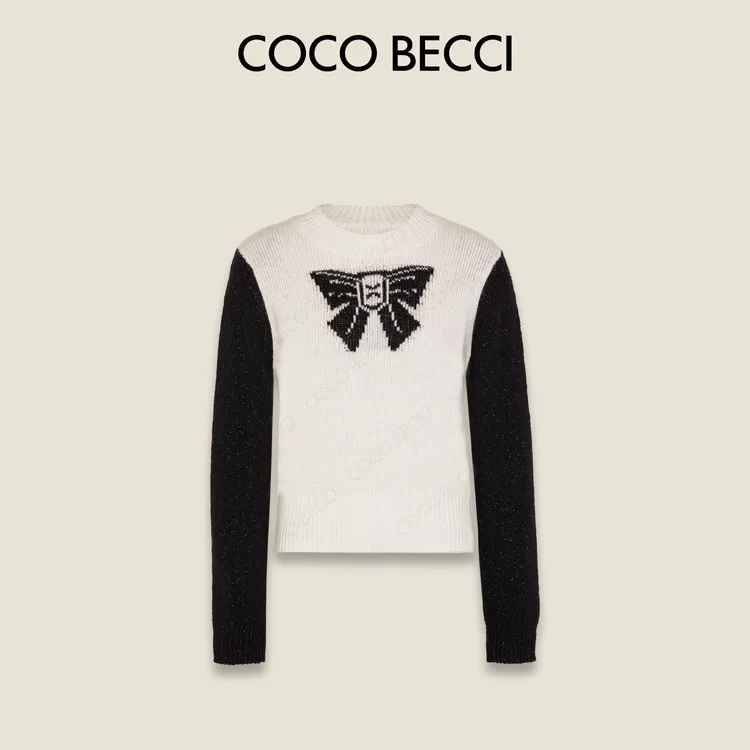 COCO BECCI【雪吻蝴蝶】天丝羊毛羊驼撞色蝴蝶结针织衫CFLJD231309