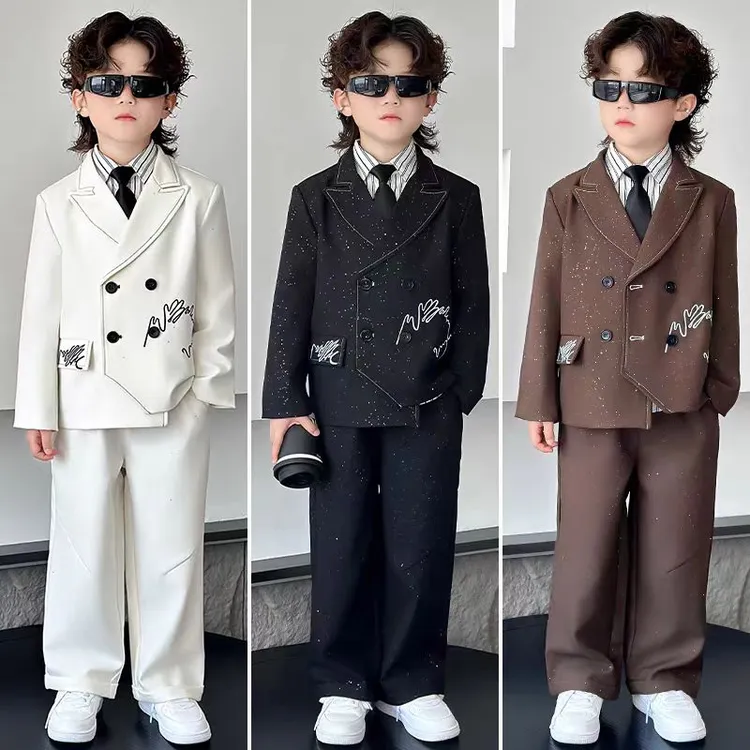 男童潮帅气时髦西装外套儿童休闲男宝宝加绒加厚西服花童礼服男孩