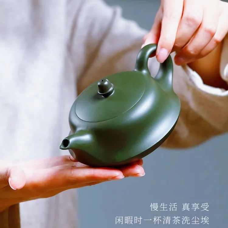 宜兴正宗紫砂壶原矿绿泥曲壶一帆风顺家用泡茶壶高档茶壶茶具礼品
