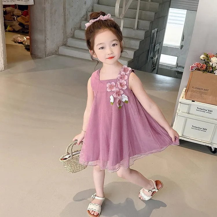 范哲萨女小童无袖连衣裙夏款2025新款女宝宝网纱公主裙小女孩洋气