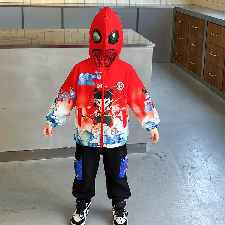 哪吒儿童服装男童秋季帽子戴眼镜外套2025新款男童春秋带亮灯衣服