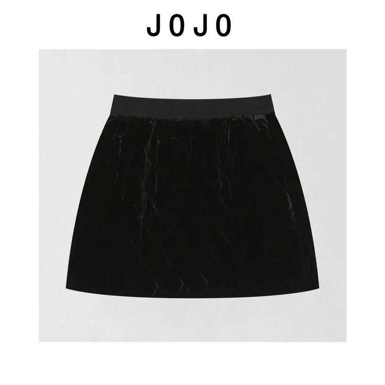 玖了个玖 2025冬款极简百搭立体剪裁短密丝绒松紧腰半裙2512C8911