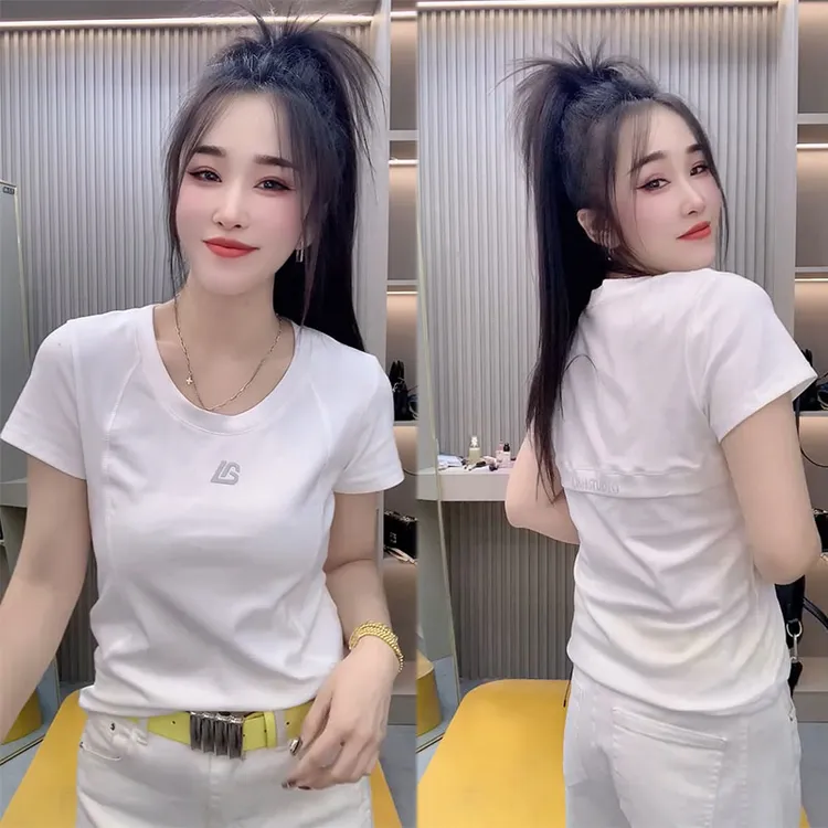 欧洲站字母短袖新潮风圆领T恤休闲设计感ins潮流显瘦洋气打底衫