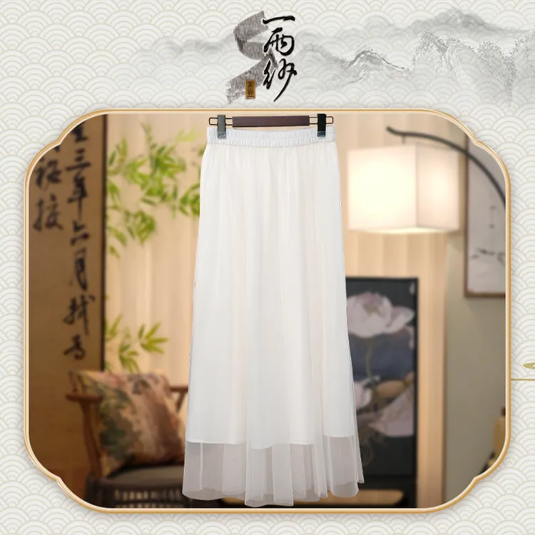 【仙仙纱裙】239927二经罗桑蚕丝白色裙子新中式30