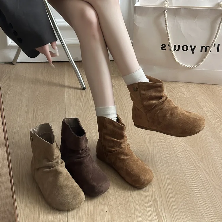 内增高加绒勃肯短靴女2025新款冬季复古美拉德堆堆靴时尚马丁靴女