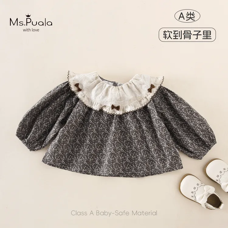 【Ms.Puala森屿】童装婴幼儿衬衫秋款碎花森系女宝宝娃娃领法式衬衣