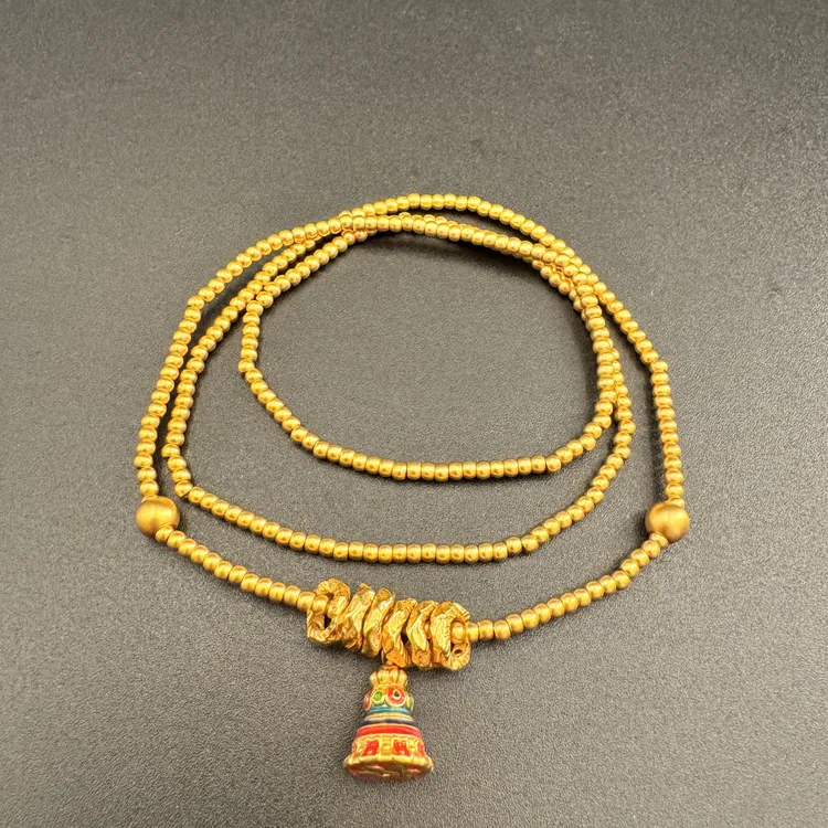 足金999 古法珐琅彩盘缠许愿塔三圈两戴黄金项链