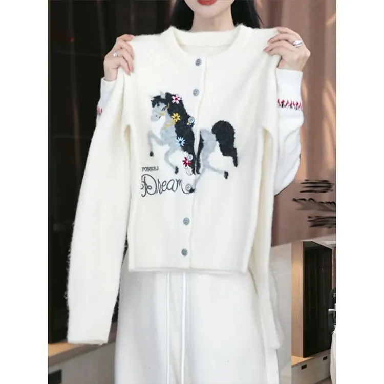 高级感小马花朵设计针织开衫女装2025秋冬新款时尚气质超好看外套