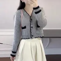 368 早秋季甜美软糯短款针织开衫女复古小个子上衣