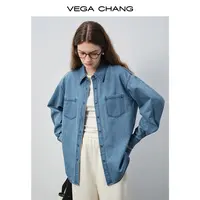 VEGACHANG【丹宁新章】牛仔衬衫女2025新款秋季宽松叠搭上衣0542LW