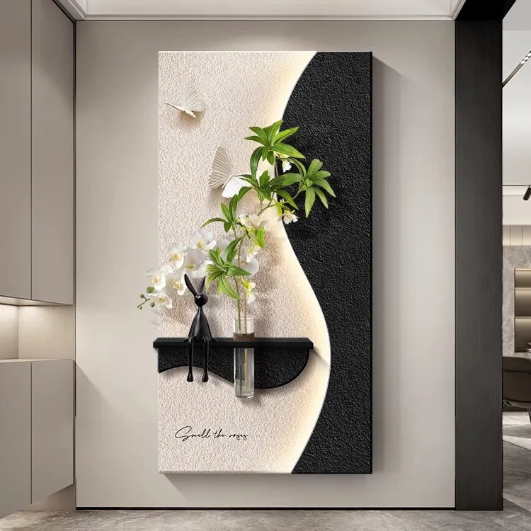 轻奢入户玄关装饰画2025新款正对门高级感带灯挂画走廊过道壁画