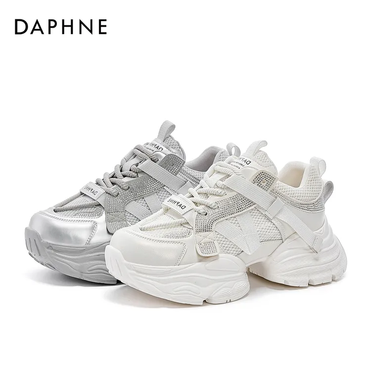 达芙妮新款银色老爹鞋女款2025春季增高休闲鞋厚底爆款小白鞋女鞋