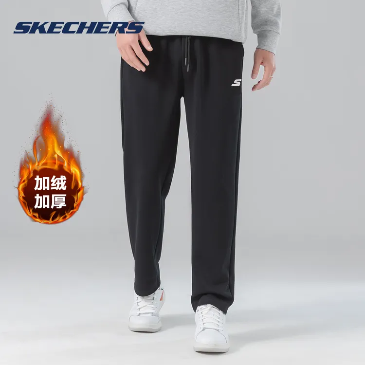 斯凯奇秋冬款运动针织长裤宽松束脚直筒加绒加厚保暖男女休闲卫裤