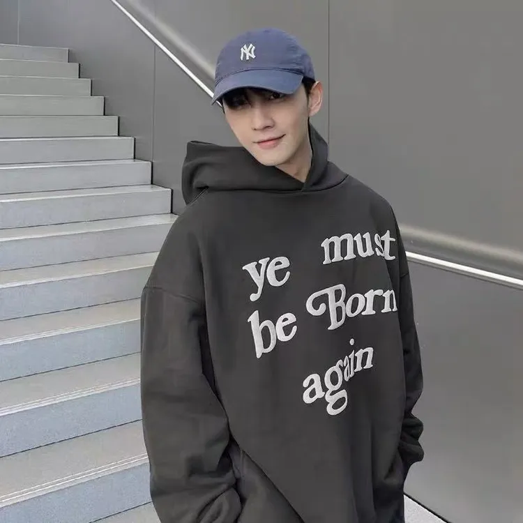 300斤大码美式连帽卫衣男宽松秋冬时尚个性设计印花百搭潮牌上衣