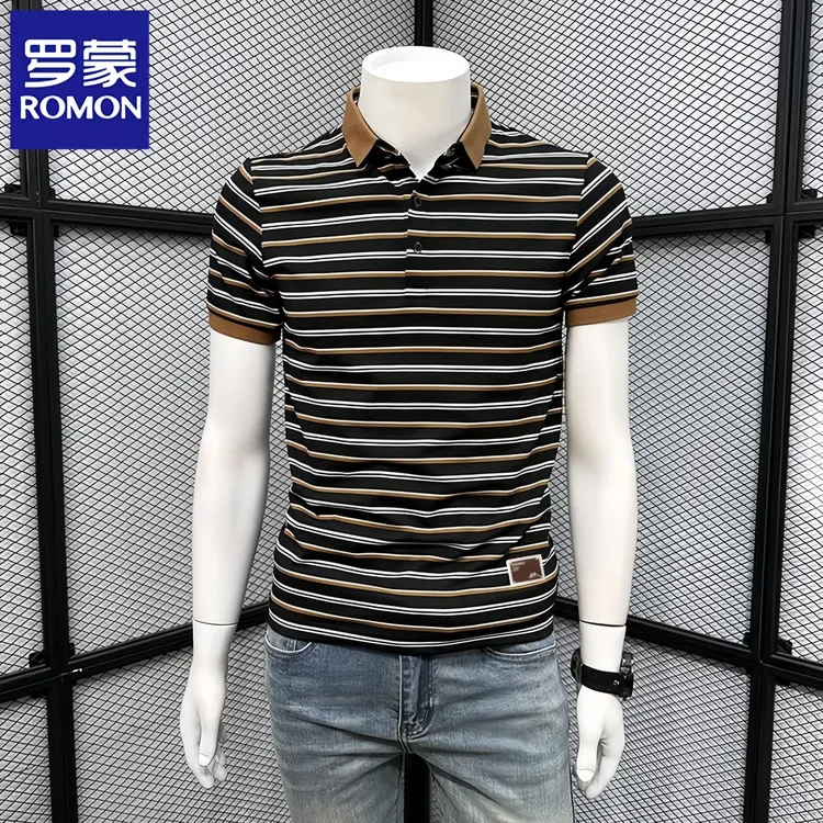 罗蒙条纹POLO衫男短袖t恤夏季新款休闲半袖时尚高端潮牌修身体恤