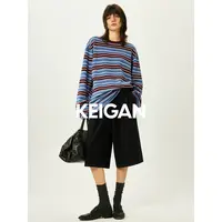 KEIGAN/开间德国BIELLA可水洗羊毛肌理圆领POLO领针织衫早秋穿搭