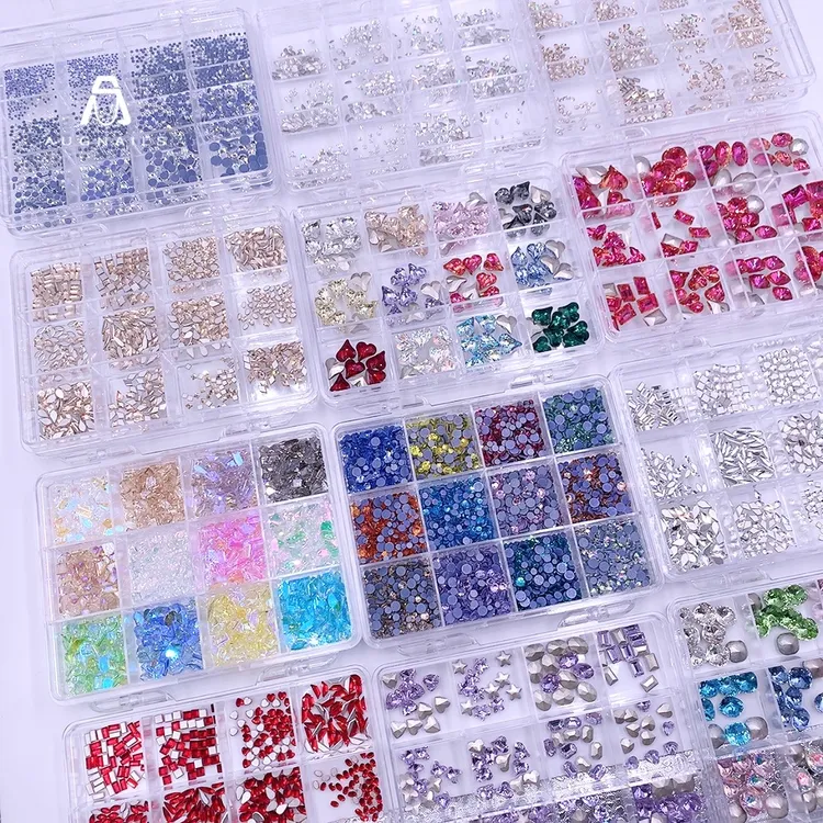 【美甲钻套盒】美甲K9仿华平底异形钻不掉底小圆钻美甲平底迷你锆石