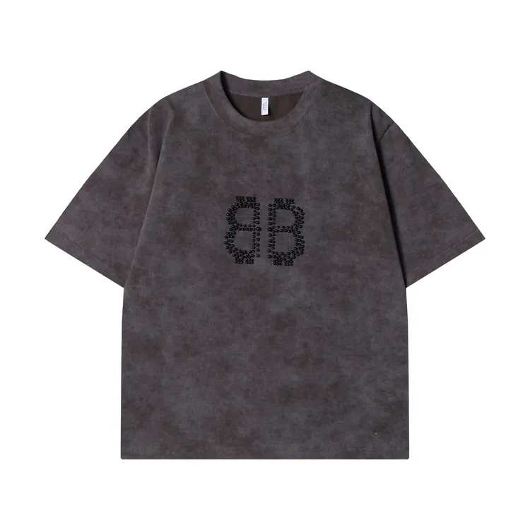 夏季新款时尚个性美式扎染字母珠子圆领短袖T恤百搭潮流简约上衣