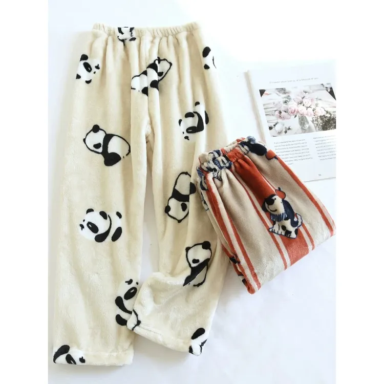 米筱米儿童秋冬法兰绒睡裤可爱宝宝男童家居裤保暖加厚加绒A类