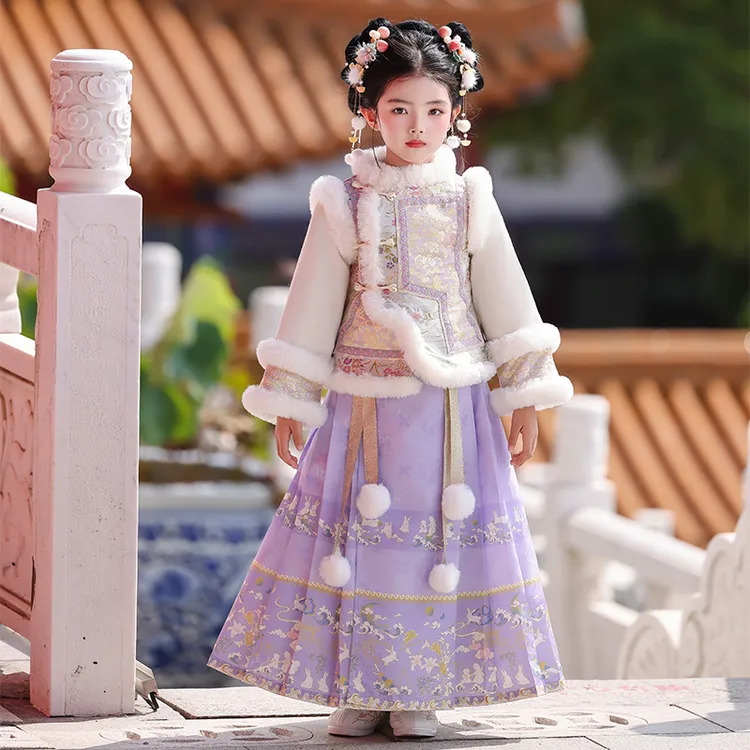 女童2025冬季新款中国风民族汉服小女孩加厚秋冬公主裙拜年服
