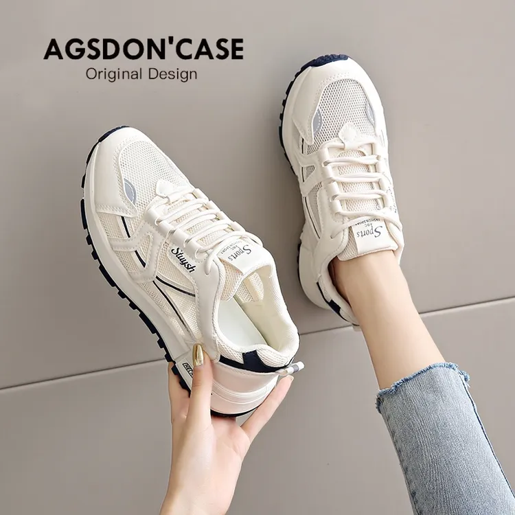 Agsdon/奥古狮登网面时尚休闲阿甘鞋女厚底透气户外登山运动鞋夏