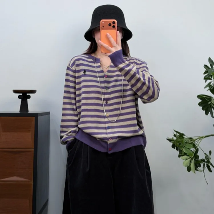 毛针织衫针织显瘦长袖冬季毛衫休闲风条纹短款宽松