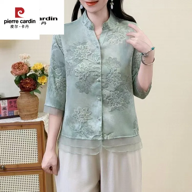 皮尔卡丹皮尔卡丹2025新款妈妈夏装T恤中老年时尚女装衬衫奶奶夏