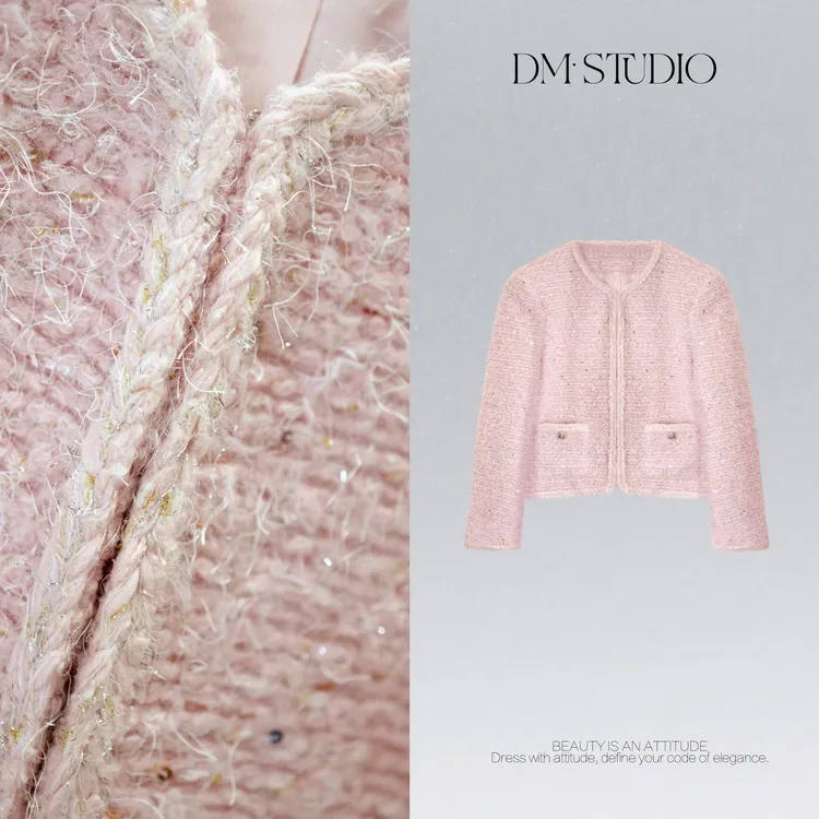 DEDM•STUDIO/减龄精致感细闪银线粉色针织小香外套2512WT/KL25006