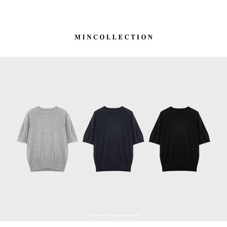 DE Mincollection蚕丝羊绒短袖/80支双股精纺纱简约打底针织衫