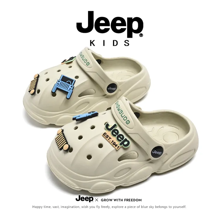 jeep儿童洞洞鞋夏季外穿男童凉鞋防滑软底男孩沙滩鞋女童包头凉拖