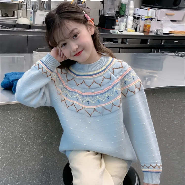 女大童毛衣秋冬2025新款儿童韩系复古针织衫中大童女孩加厚打底衫