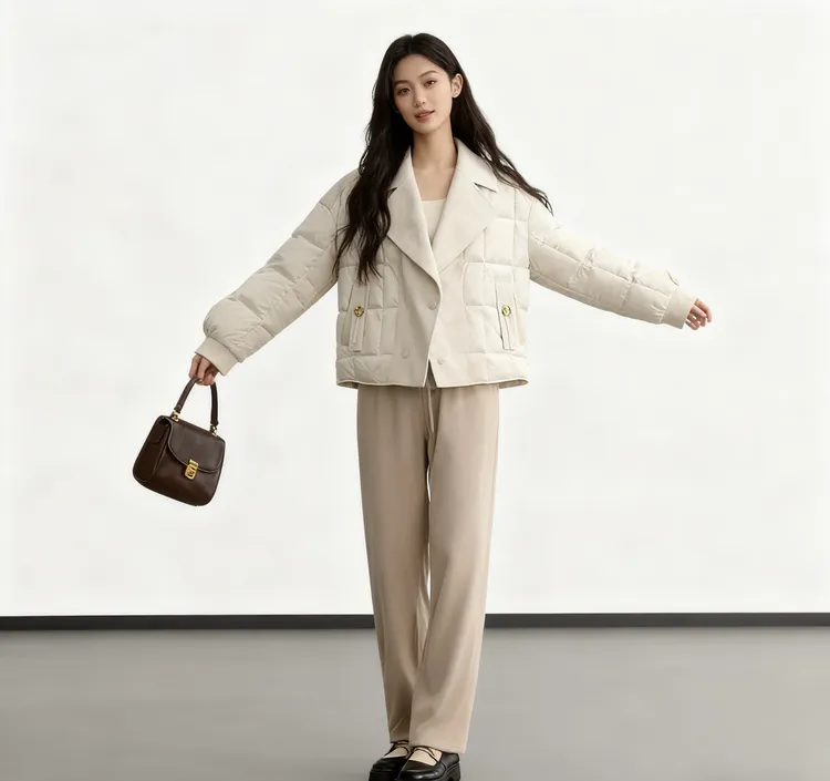 25205拼接短款时尚简约纯色休闲冬季女装保暖减龄气质百搭加厚