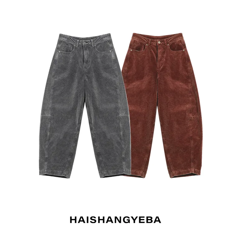 【海上叶爸】新款2025秋冬百搭棉中高腰宽松厚款弯刀灯芯绒裤