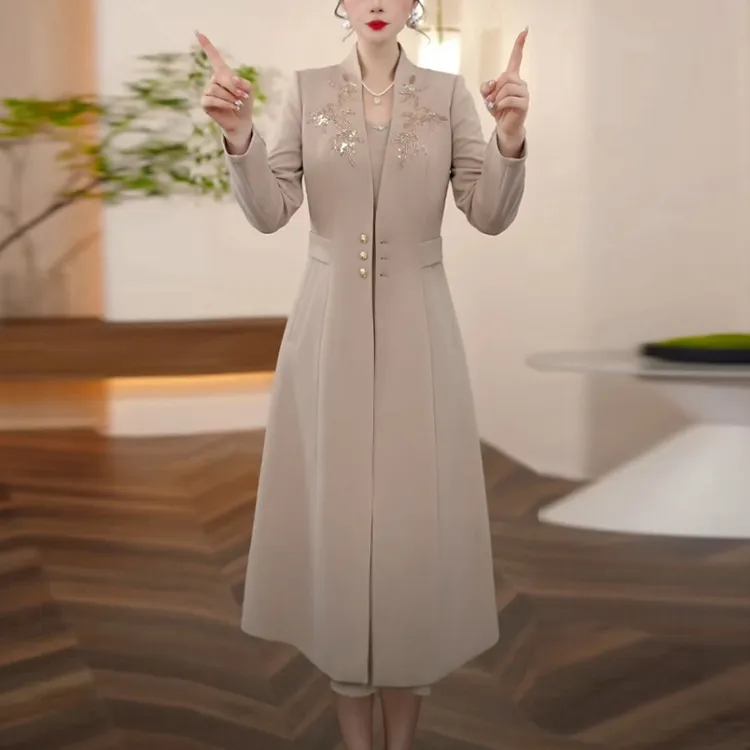 梭织精纺女神范气质套装裙2025秋季新款长袖修身显瘦两件套连衣裙
