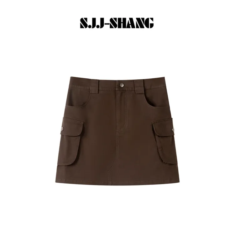 SJJ-SHANG【棕调半裙】琥珀流光复古贵气高腰半身裙q135433p