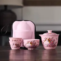 G544精致粉汝波斯猫快客杯旅行茶具户外便携式旅游泡茶小套组