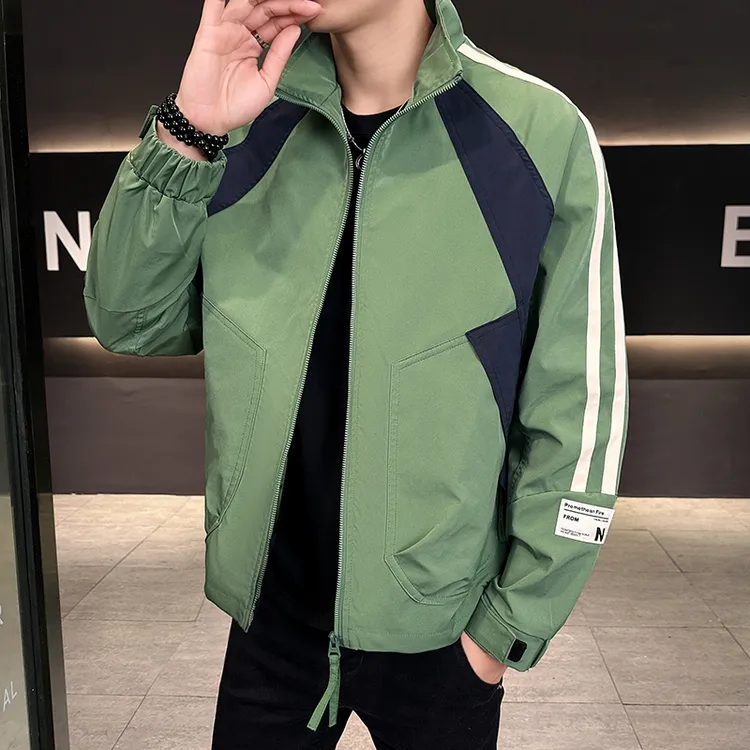 美式潮牌外套男春秋拼接帅气夹克衫2025新款休闲百搭立领上衣服
