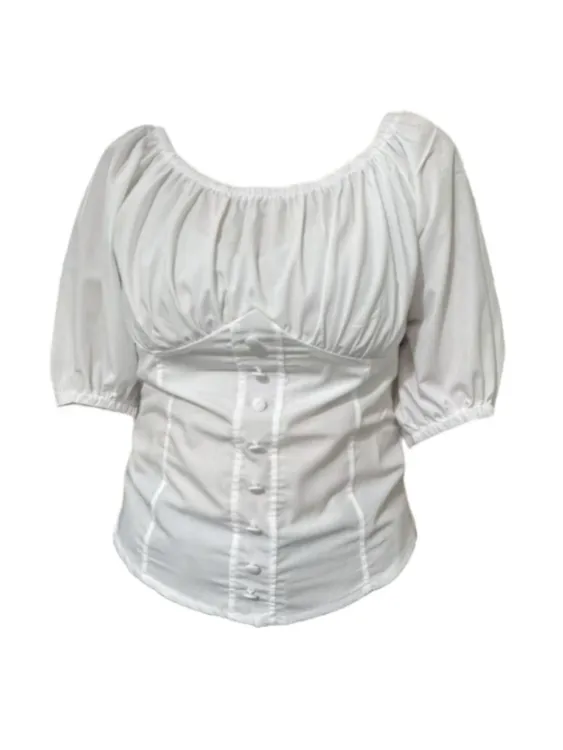 【Amy家】微胖mm纯欲风一字肩短袖衬衫女夏季设计感鱼骨线性感上衣