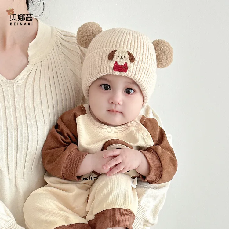 Beinaqian/贝娜茜婴儿帽子秋冬季宝宝男保暖护耳帽冬天韩版毛线帽