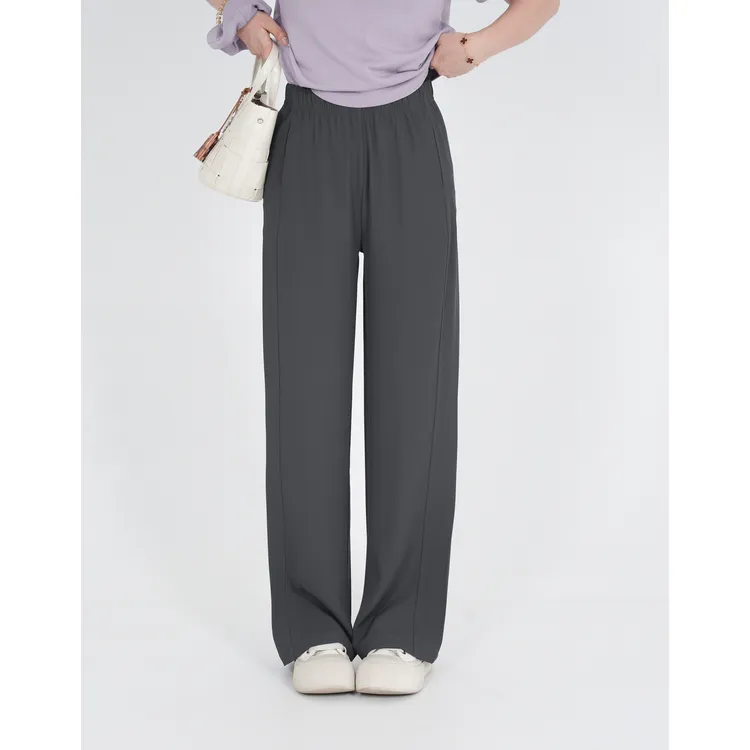 小个子圆圆HP512垂感透气窄版直筒西裤夏季松紧腰凉快滑滑裤女