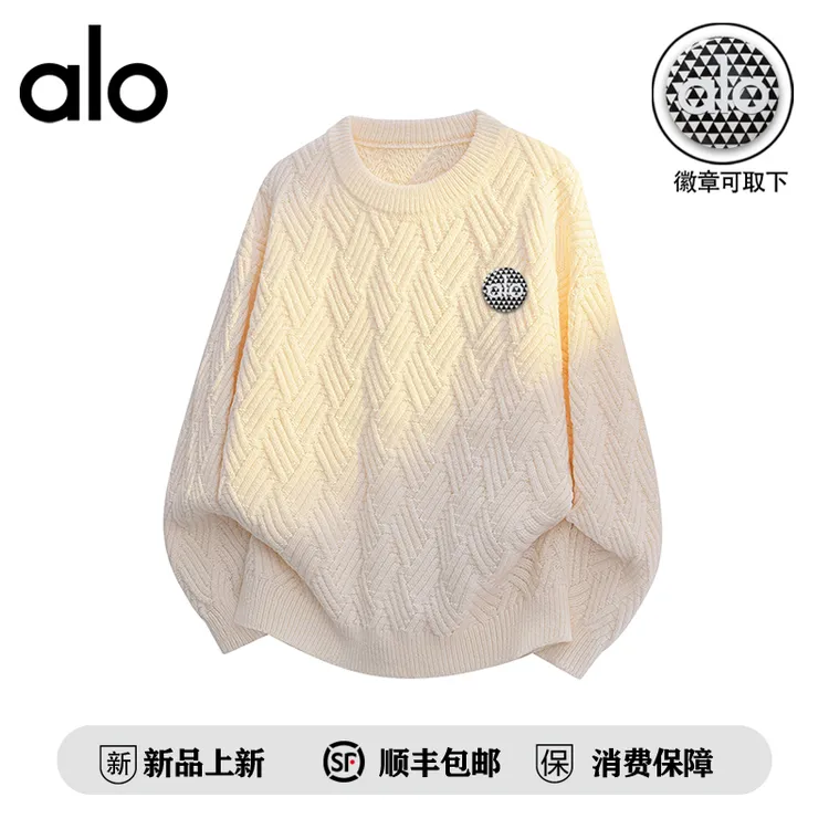 【官方奥特莱斯】alo潮牌 加绒毛衣男款冬季加厚宽松针织衫休闲毛衫