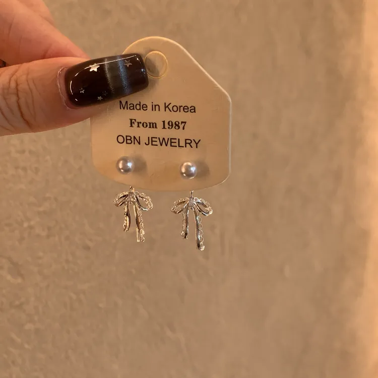 合金仿珍珠耳饰 蕾丝蝴蝶结珍珠耳环女款高级感耳钉小众独特耳饰