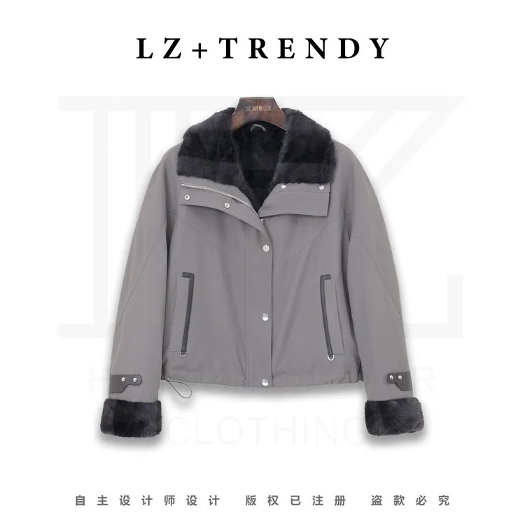 【都市岛屿】洋气水貂毛内胆休闲女装皮草外套-6280