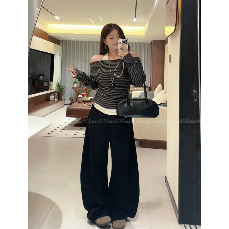 【火火】美式大弯刀牛仔裤女宽松简约大码显瘦设计感裤子（不含腰带）