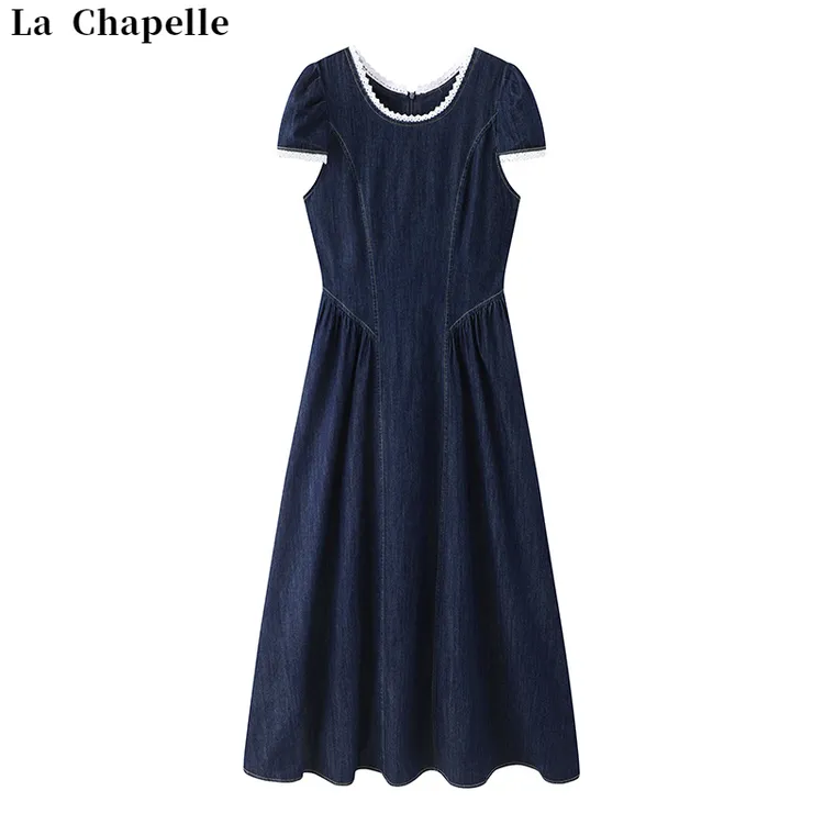 La Chapelle/拉夏贝尔通勤收腰牛仔连衣裙韩版时尚ins风休闲百搭