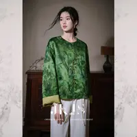 JKJS两面穿 竹节盘扣 肌理提花新中式外套+醋酸吊带+休闲裤