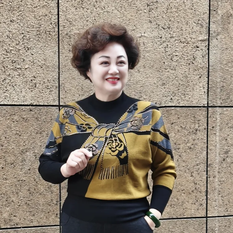 【蝴蝶结】5185套头提花针织时尚百搭针织衫