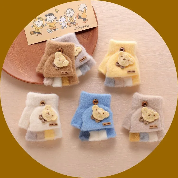 宝宝小手套小孩0-3岁冬天儿童露半指保暖婴幼儿男童女孩可爱翻盖