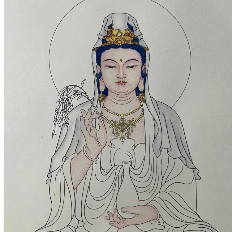大绘观油性彩铅涂色画画线稿金笔描金地藏菩萨